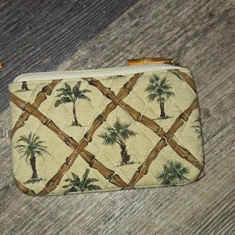 Palm Tree Quilted Cosmetic Bag Purse Set